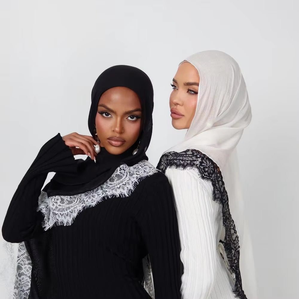 Hijab en rayonne avec bordure en dentelle (MH211)