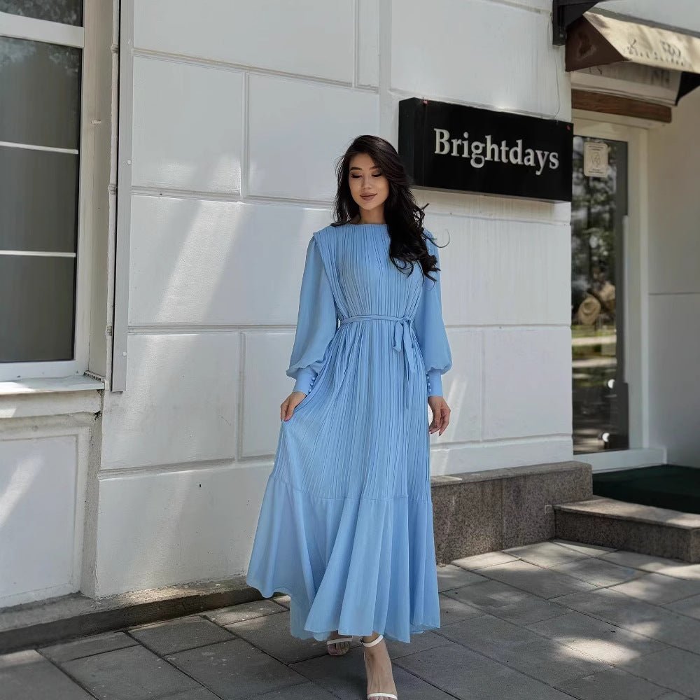 Robe Maxi Plissée à Volants (MS466)