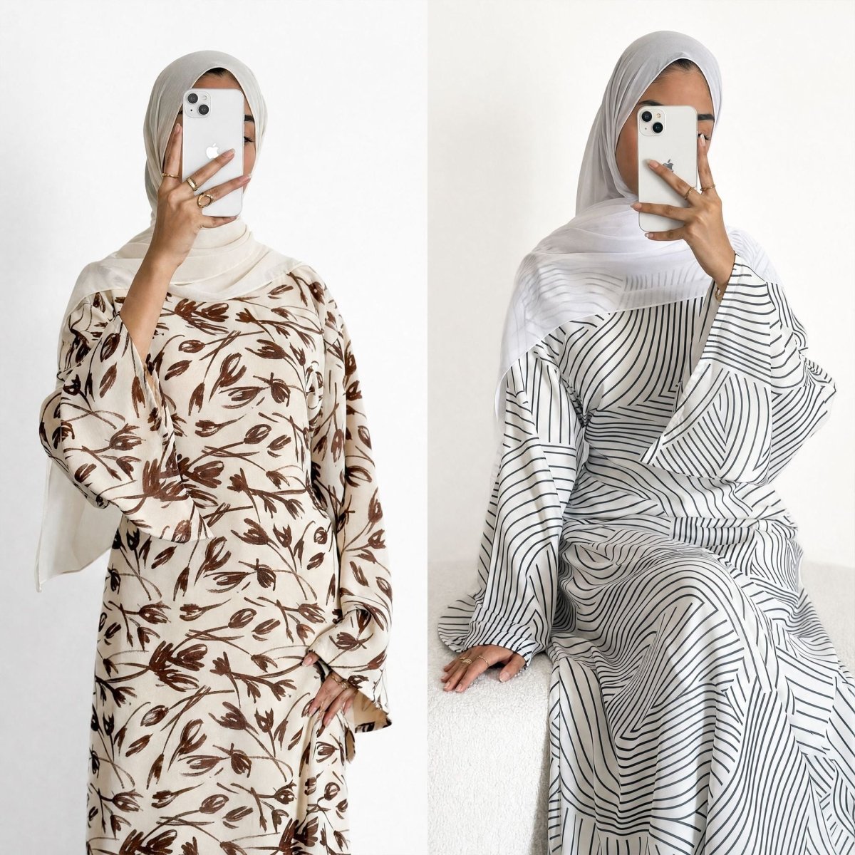 Robe Maxi Imprimée à Manches Cloche Froissées-Délavées (MS474)