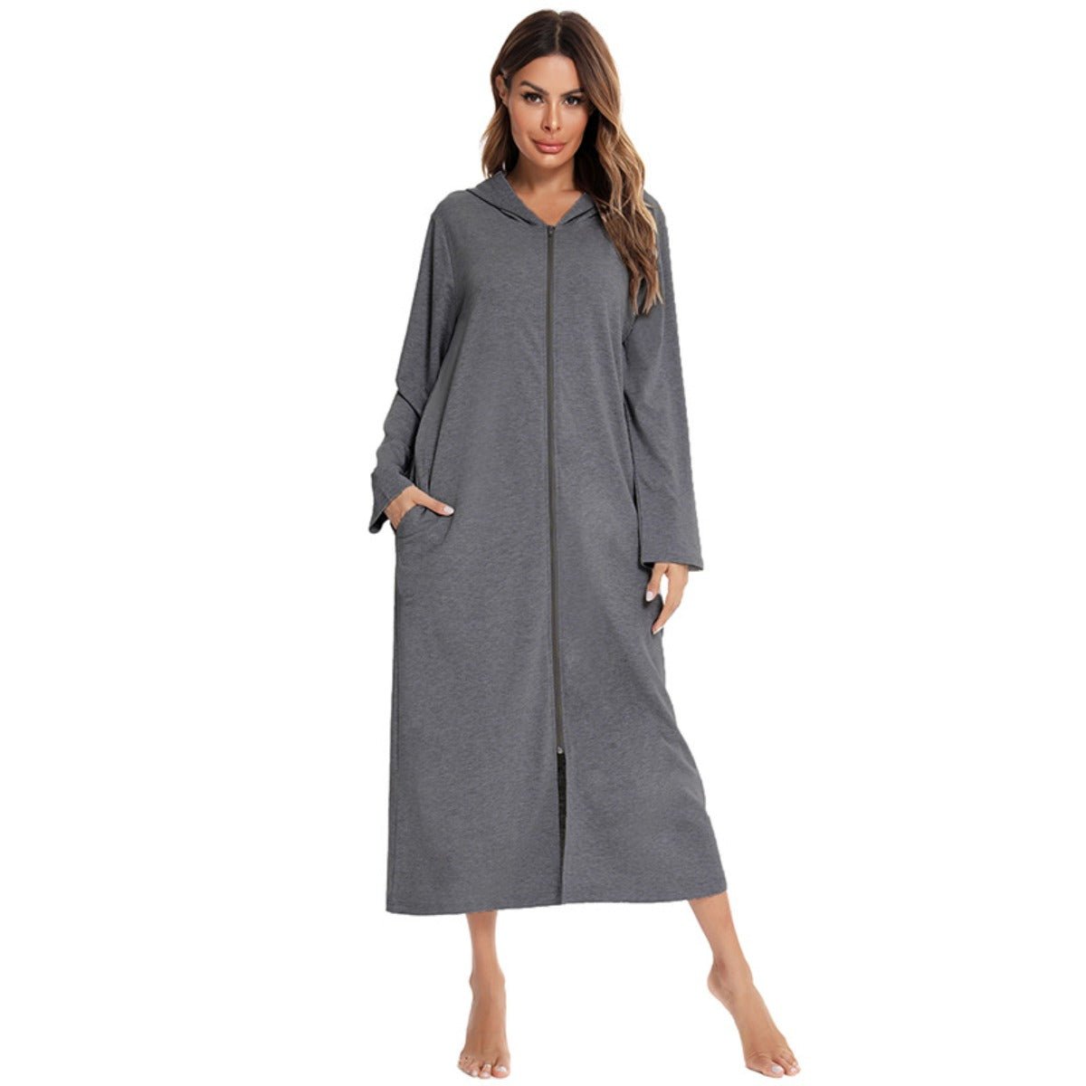 Cardigan long zippé et douillet avec poches | Confort Loungewear (MS110)