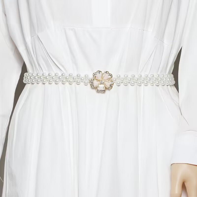 Ceinture élastique perlée | Ceinture extensible à fleurs strass (MAC362)