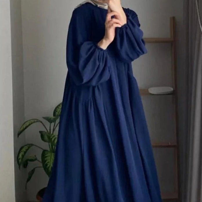Abaya modeste coupe ample à manches lanternes | Abaya enfilable en crêpe glacé (MA153)