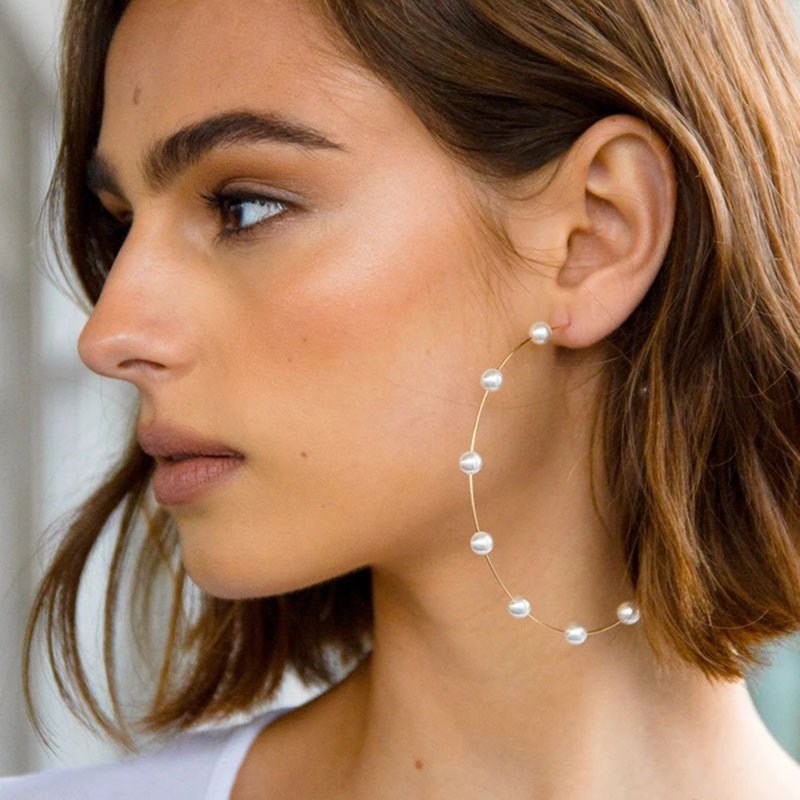 Boucles d'oreilles créoles surdimensionnées avec perles chics (MAC320)