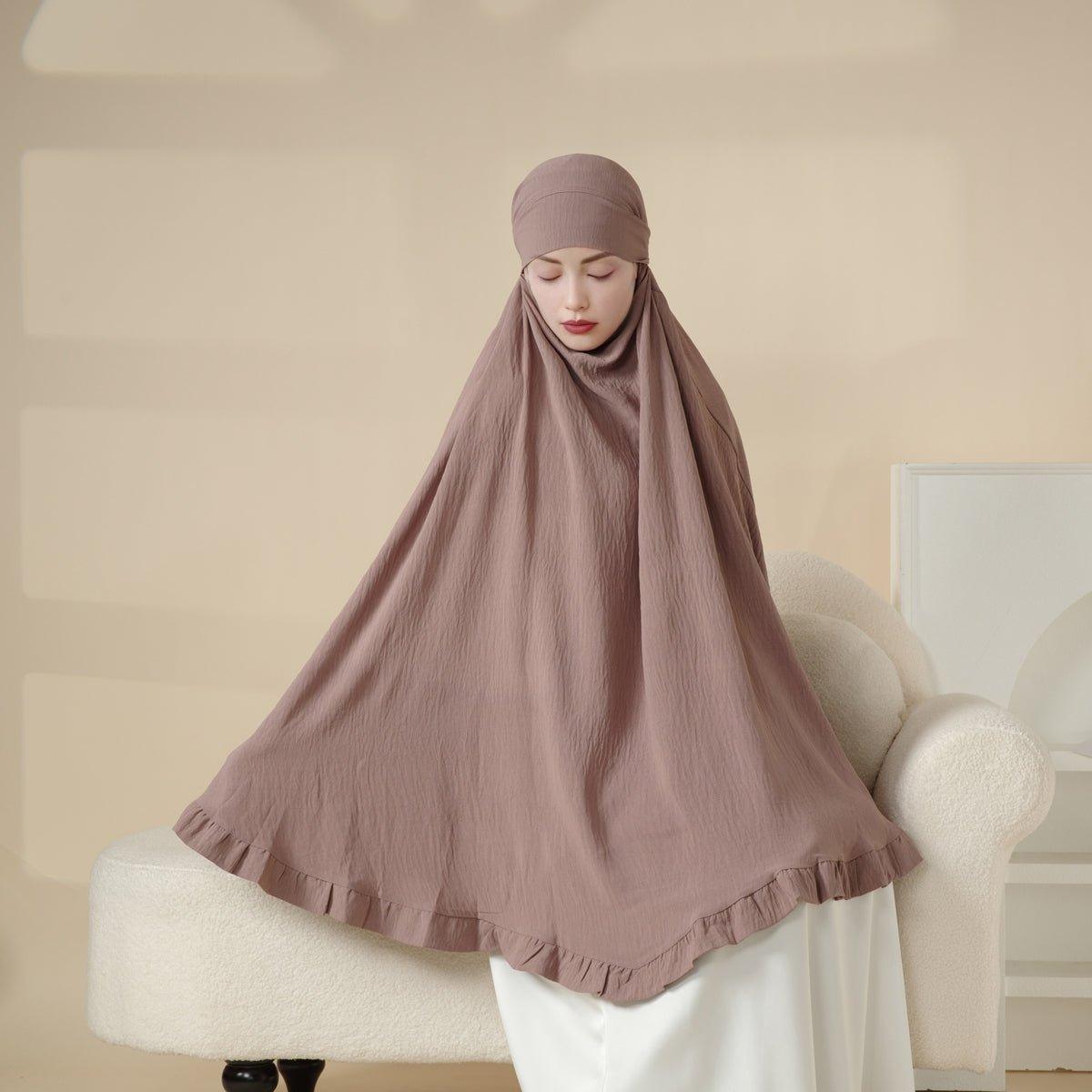 MK019 Khimar long à volants uni avec élastique