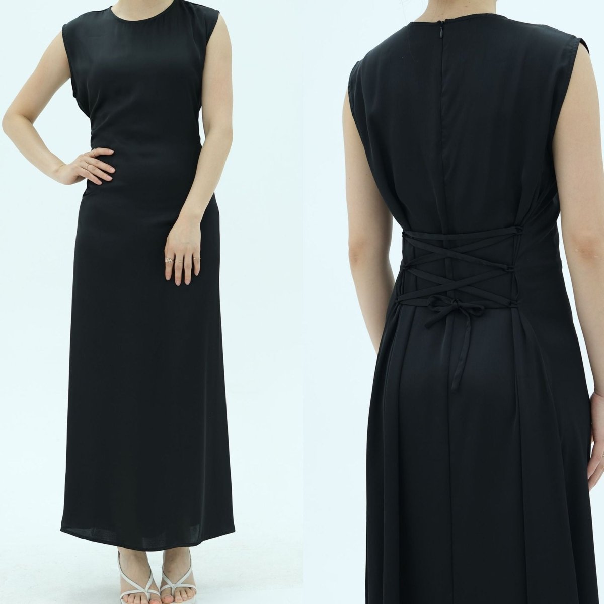 Robe longue sans manches avec dos corset à lacets (MS472)