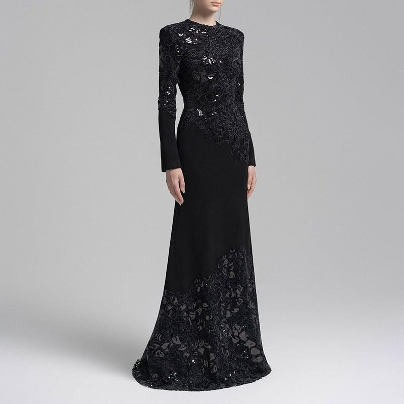 Robe Sirène Brodée en Dentelle | Robe Longue Fishtail Vintage et Élégante (MS215)