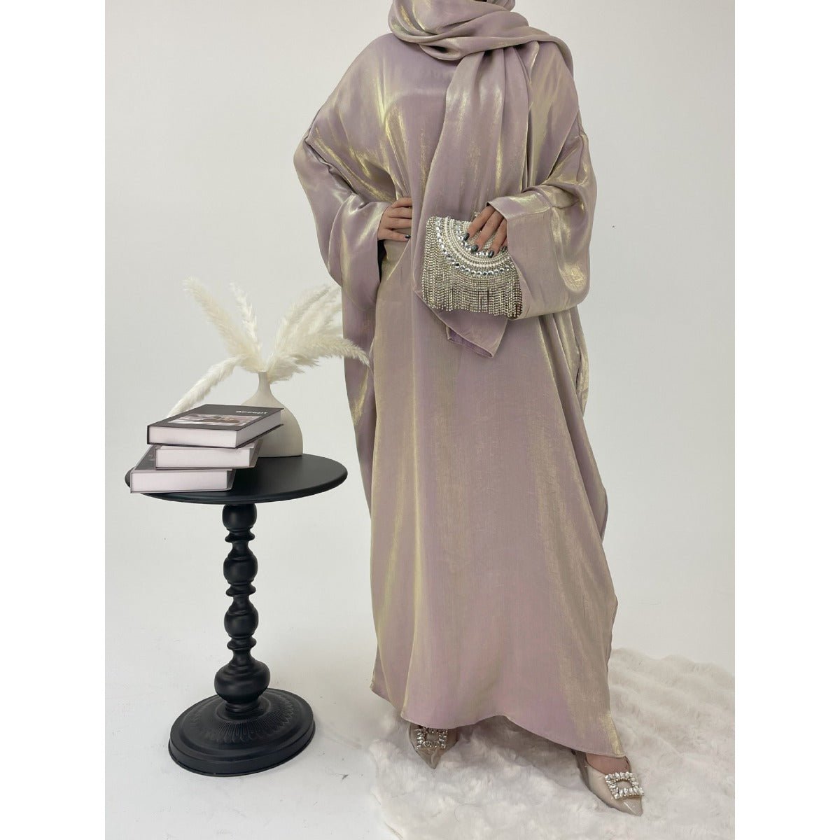 Robe Abaya de Luxe à Manches Bouffantes | Tenue de Soirée Élégante Musulmane, Robe Modeste Brillante (MA245)