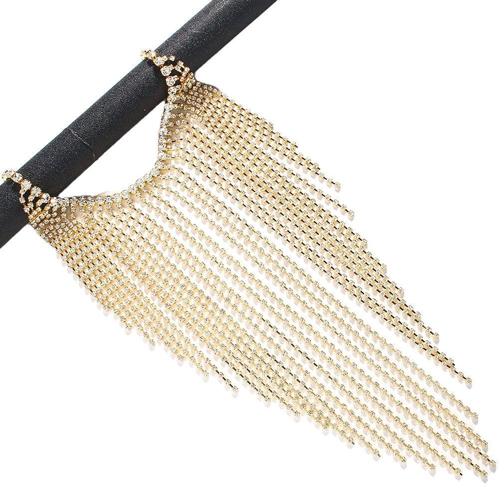 MAC117 Voile long à franges avec chaîne de strass
