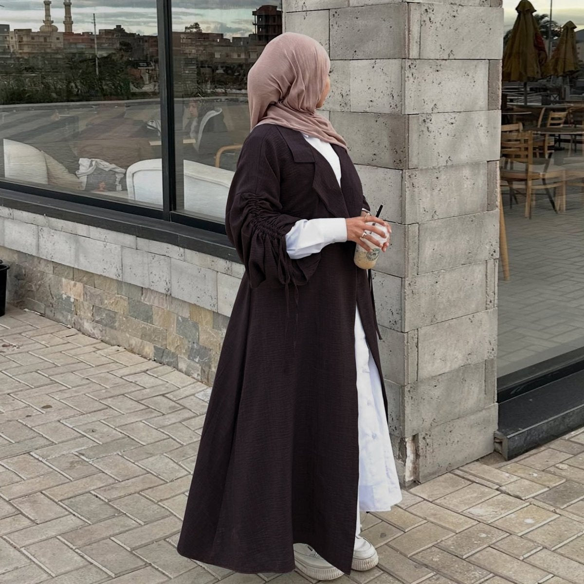 Blazer Cardigan ajusté à manches froncées | Veste ouverte en mélange de sergé (MOA246)