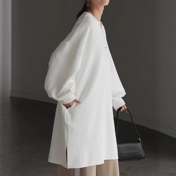 Sweat Tunique Oversize en Coton | Haut Pull Col en V Manches Longues (MS210)