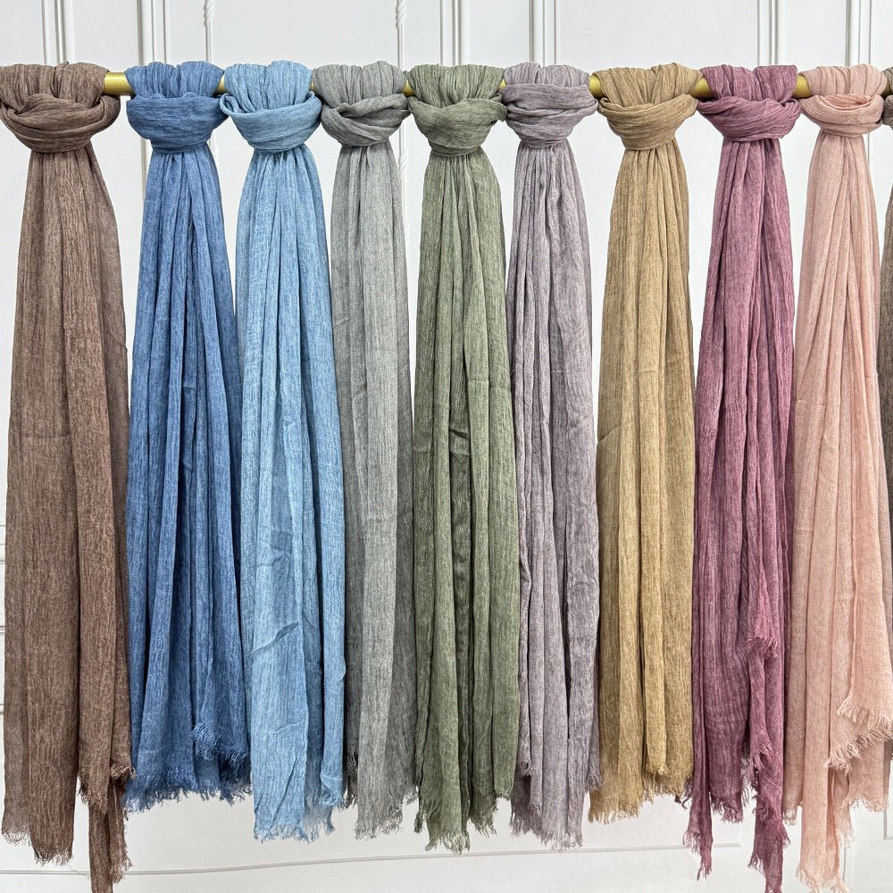 Hijab en Rayonne Texturée Froissée Coloris Unis Hijab Enveloppant Respirant pour Femme (MH145)