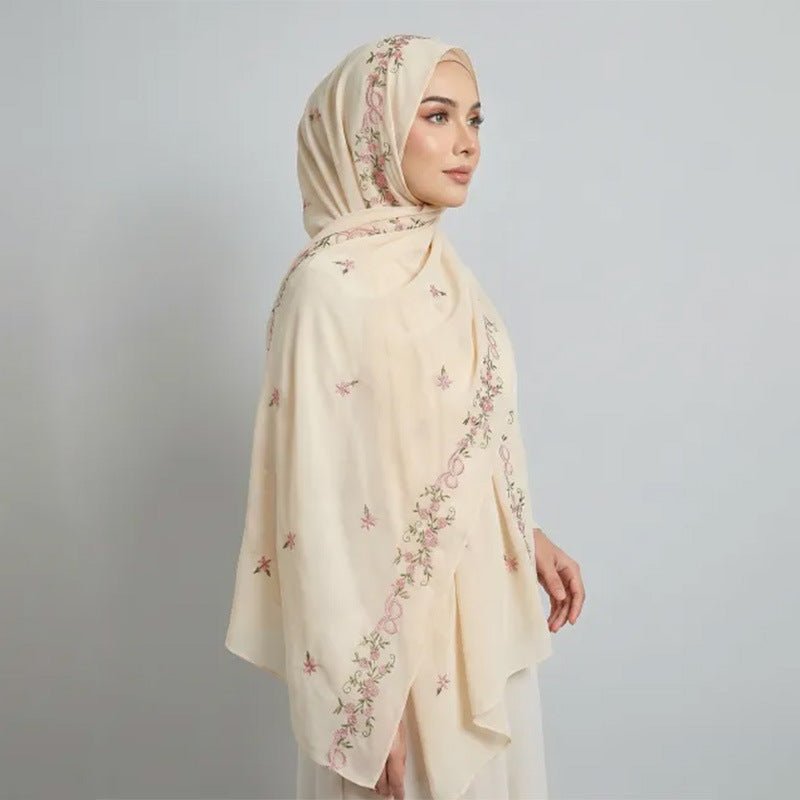 Foulard Hijab en Mousseline Brodée | Hijab en Mousseline avec Broderie (MH220)