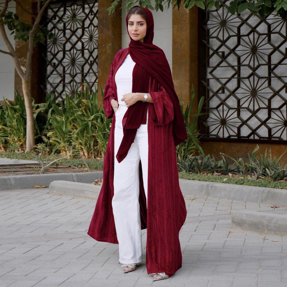 Cardigan Abaya Tricoté Vintage | Veste Longue Ouverte Modeste pour Femme (MOA217)
