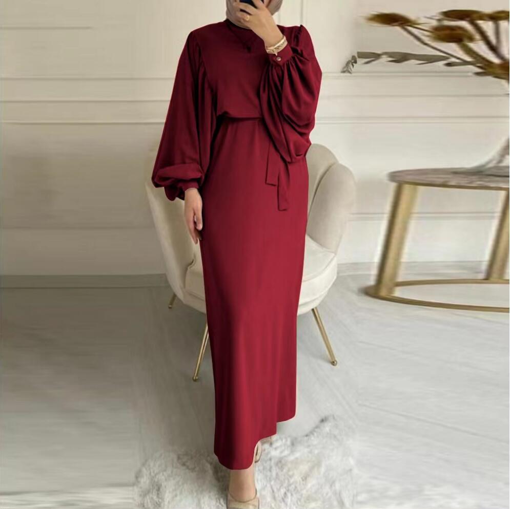 Abaya élégante unie à manches bouffantes (MA092)