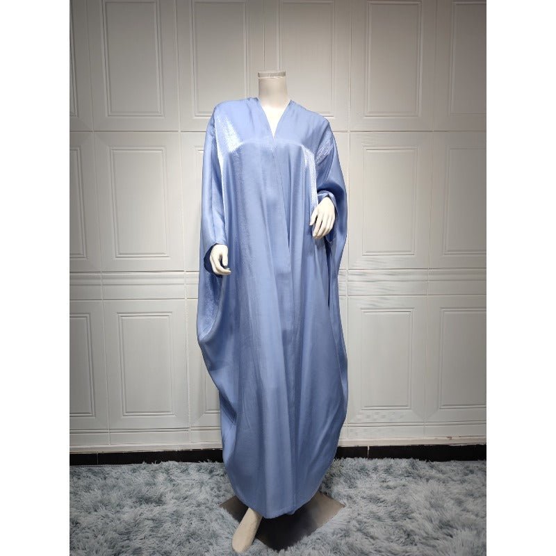 Robe Abaya Luxueuse en Satin de Soie à Manches Chauve-souris | Robe de Soirée Pudique Col en V (MOA225)