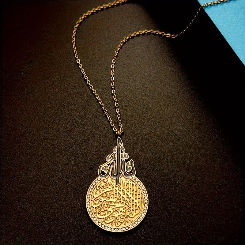 Collier rétro rond en zircon, ultra-brillant, en acier inoxydable moulé, effet goutte d'huile contrastée (MAC223) (AVEC BOÎTE CADEAU)