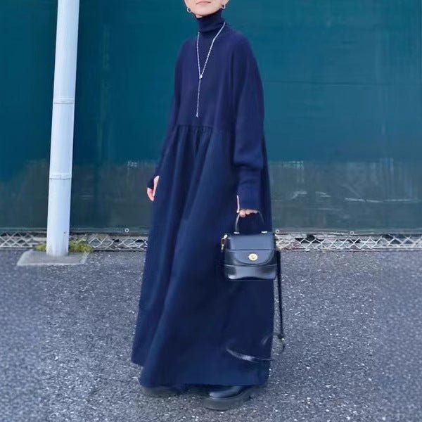 Robe Maxi à Col Roulé Oversize | Robe Pull à Manches Bouffantes (MS180)