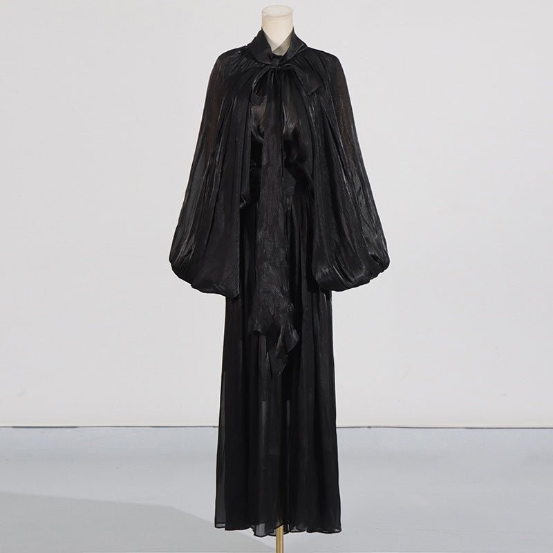 Robe Maxi à Manches Ballon et Col Noué (MS303)