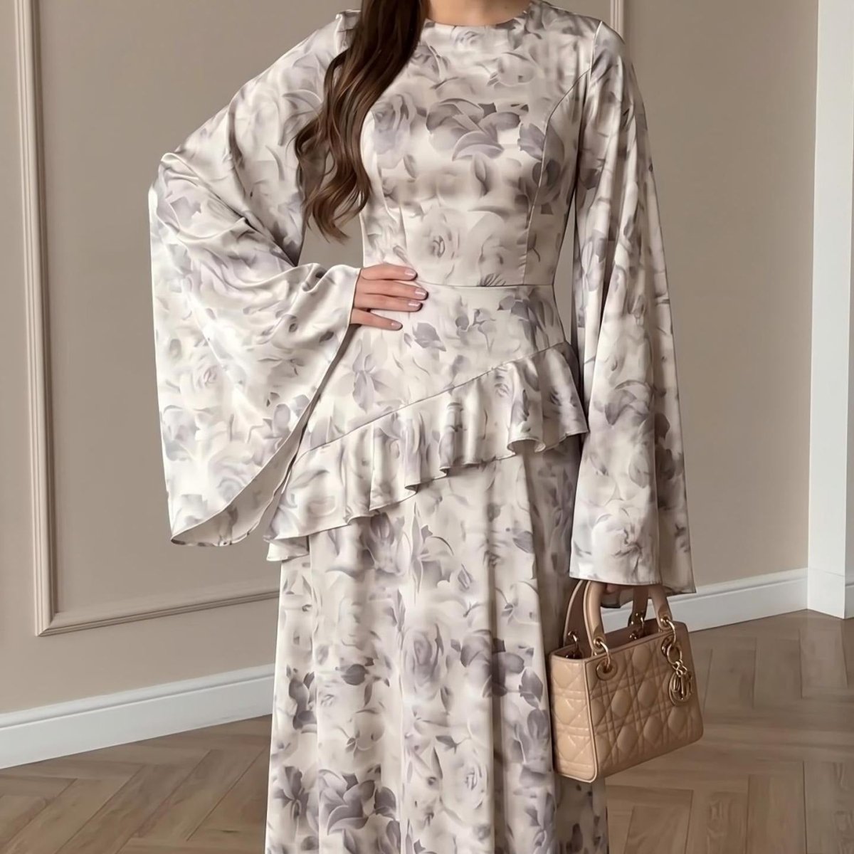 Robe Maxi en Satin Floral (MS444)