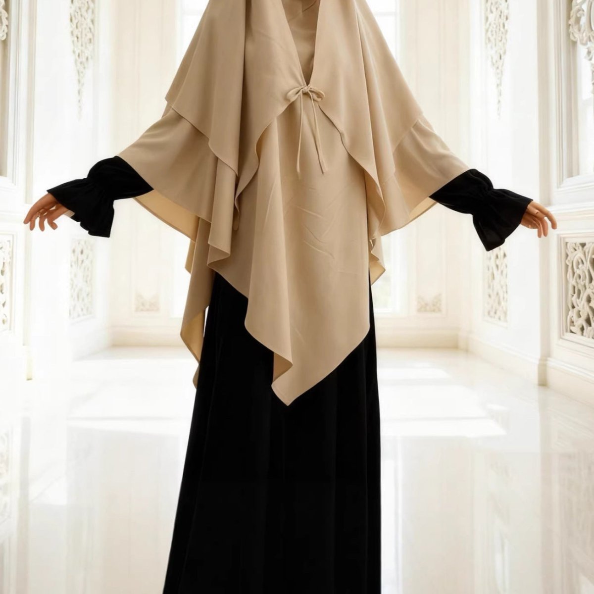 Khimar à double couche avec nœud devant (MK033)