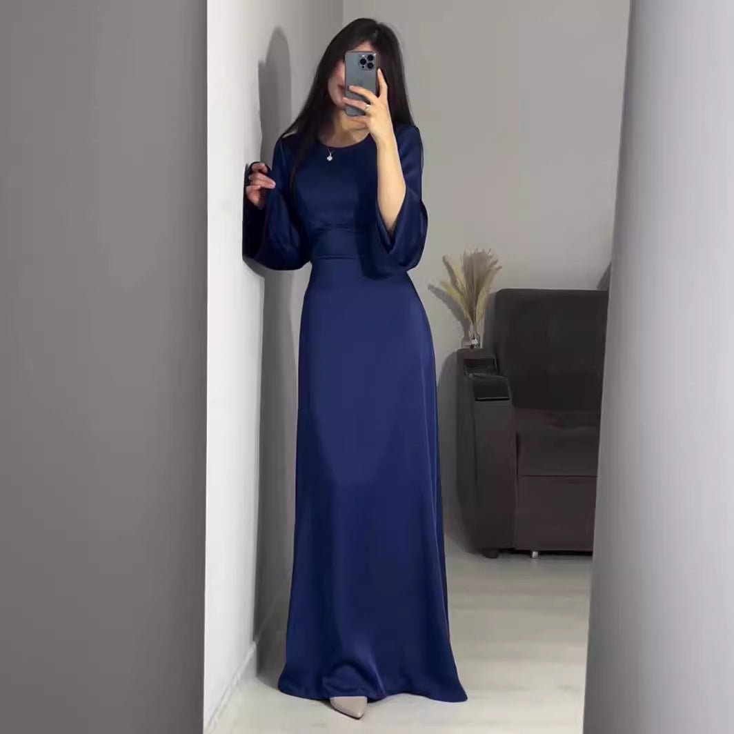 Abaya cintrée à la taille, abaya unie à bretelles (UKMA106)