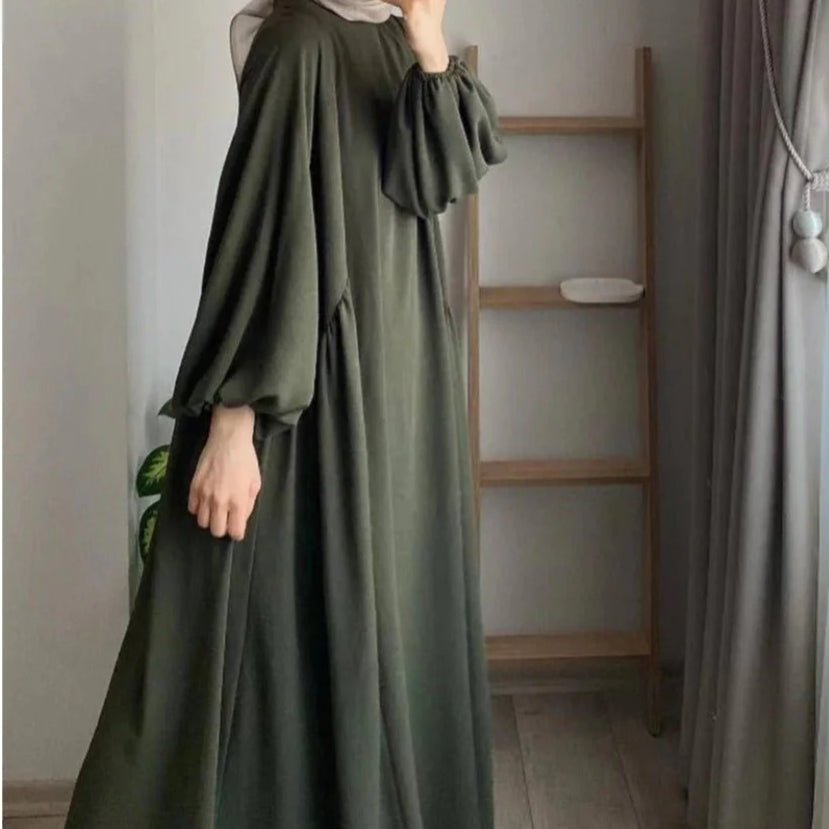 Abaya modeste coupe ample à manches lanternes | Abaya enfilable en crêpe glacé (MA153)