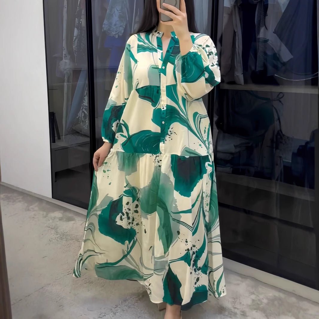 Robe Abaya coupe ample, col en V, manches longues (MA377)