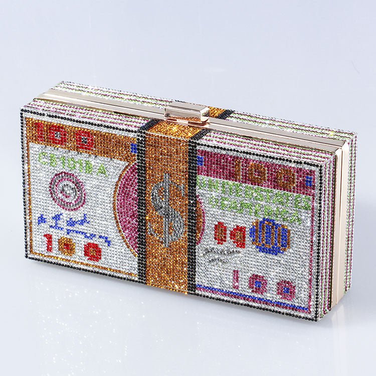 Sac de Soirée Pochette Glamour Entièrement Sertie de Strass Motif Dollar (MAC293)