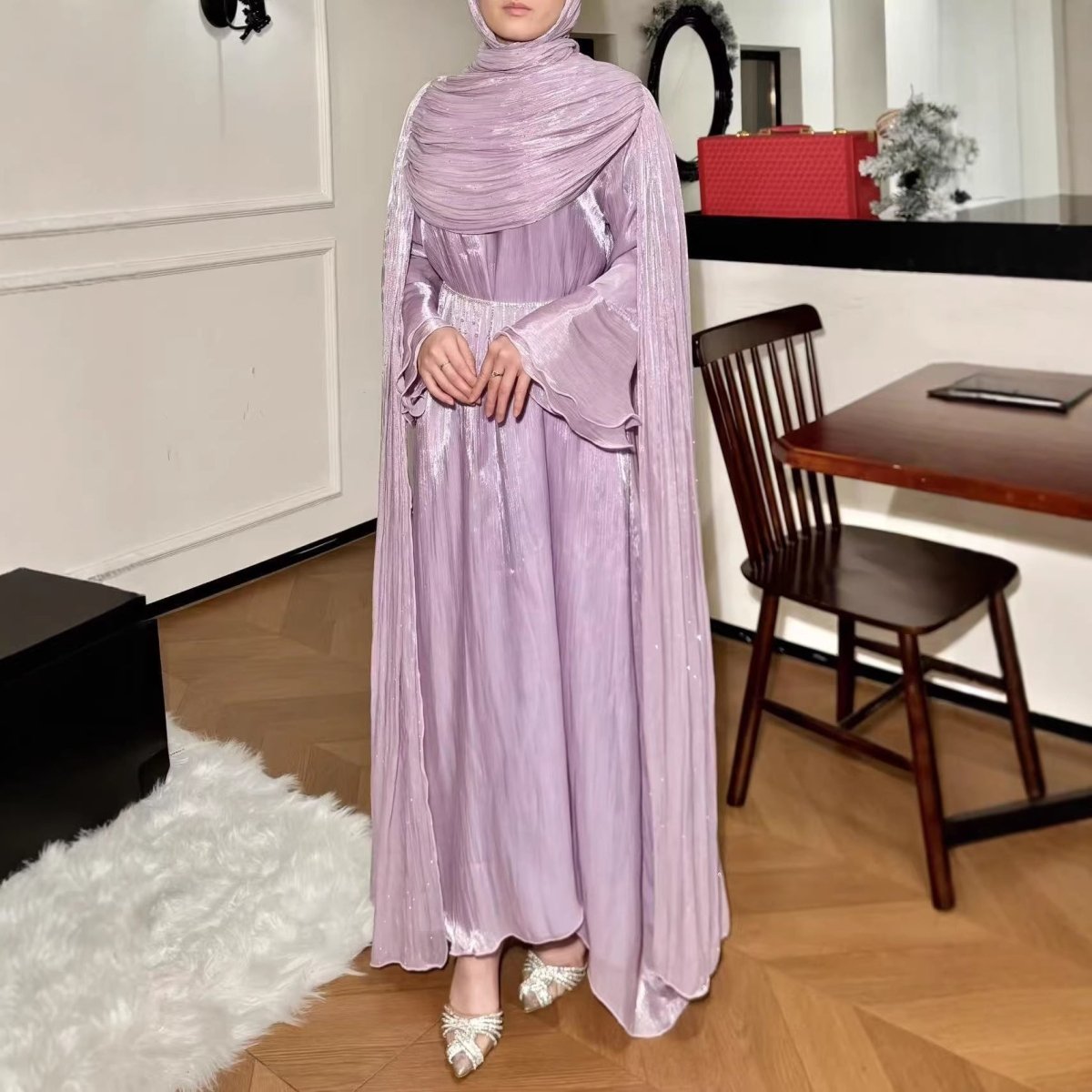 Robe Abaya Maxi à Manches Cape Plissées (MA430)