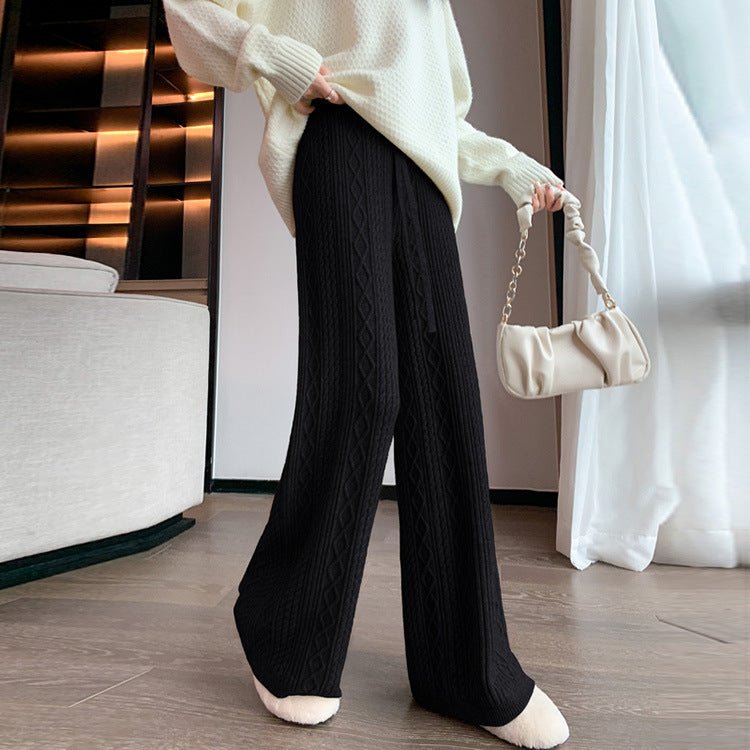Pantalon Large en Tricot Torsadé | Pantalon d'Intérieur Taille Haute à Cordon de Serrage (MS183)