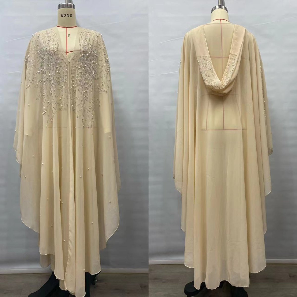 Cape Abaya à capuche ornée de cristaux et de perles (MA366)