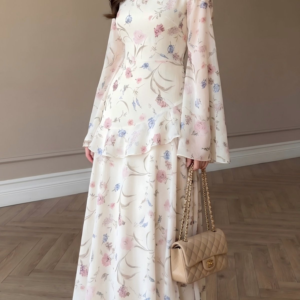 Robe Maxi en Mousseline Florale (MS432)