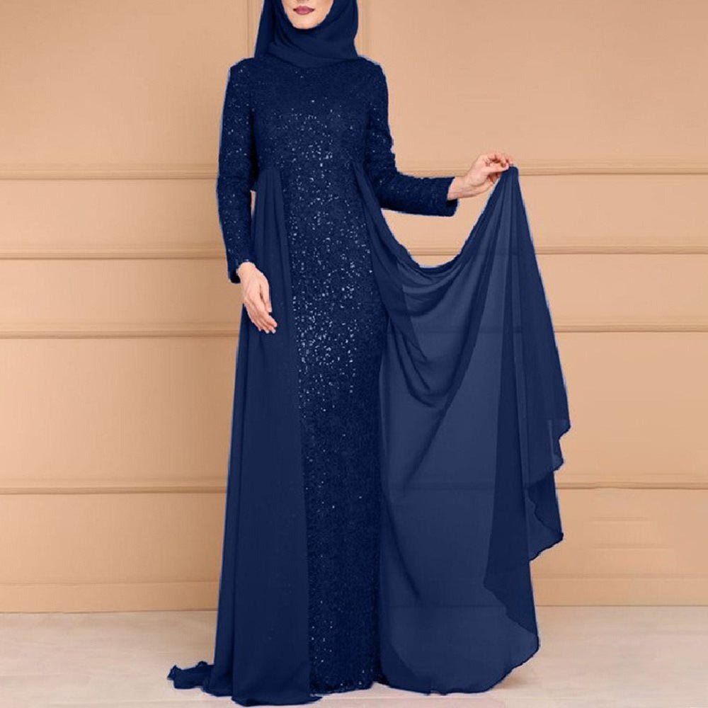 Robe longue à sequins, manches longues, coupe ajustée (MS235)