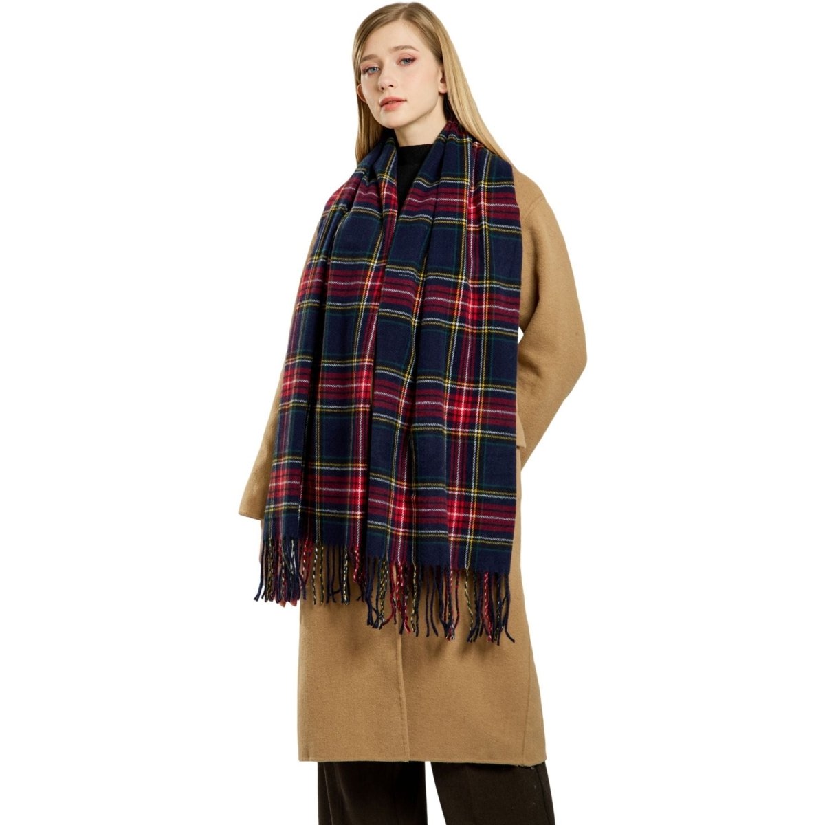 Écharpe à carreaux avec franges, en fausse laine, chaude, accessoire de mode hiver (MAC332)