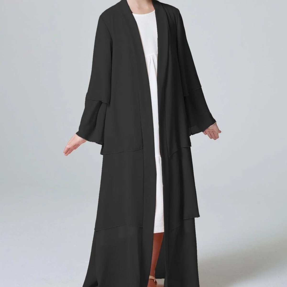 Abaya ouverte en mousseline unie 3 couches pour fillettes (MKG009)