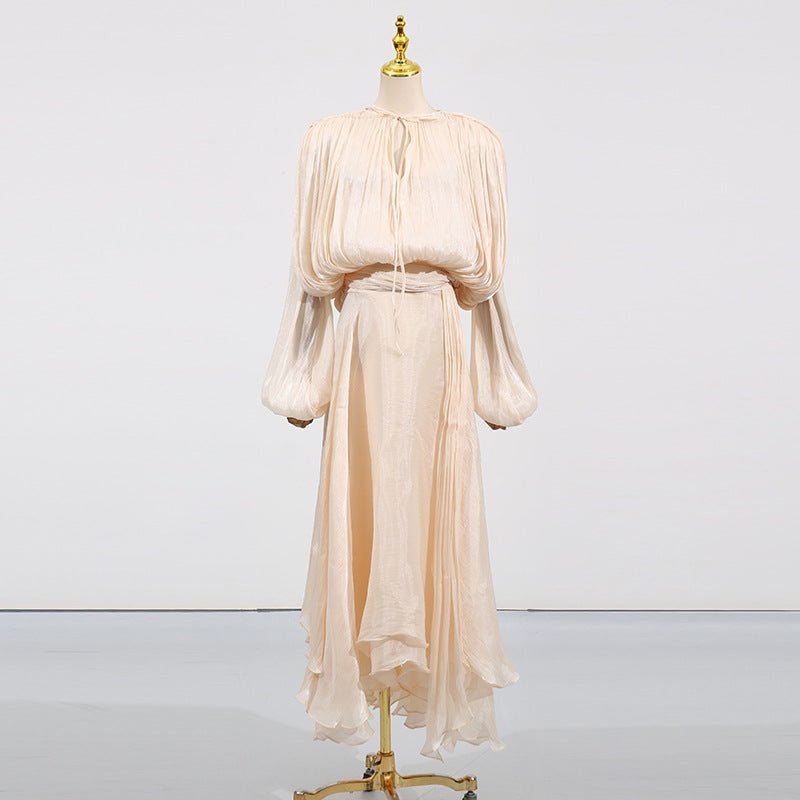 Robe blousante en satin avec col à nouer (MS354)