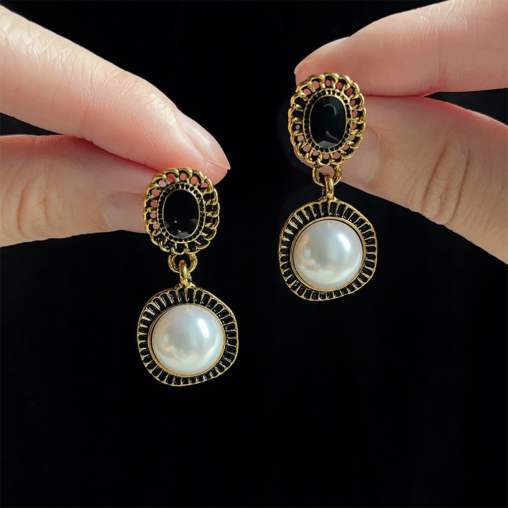 Boucles d'oreilles Medieval Black Gold Distressed Pearl(MAC199)