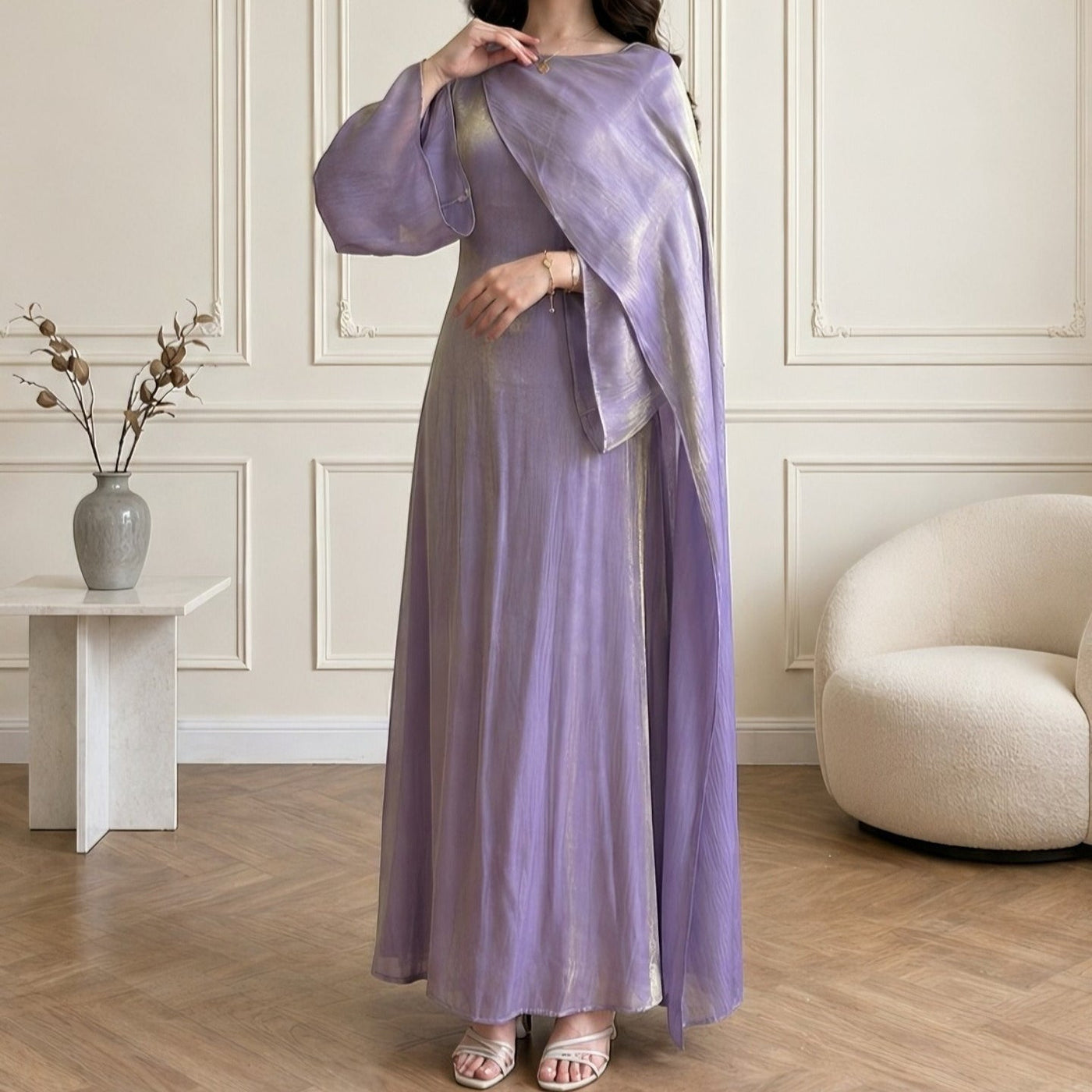 Robe Maxi à Manches Cape (MS502)