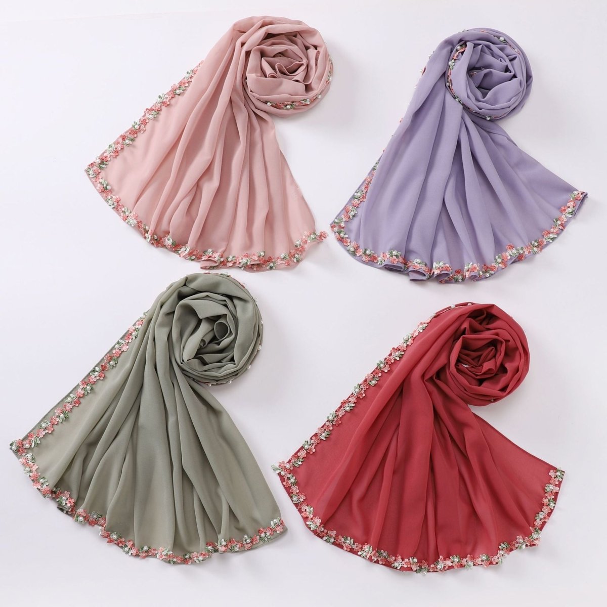 Écharpe Hijab en Mousseline Ornée de Fleurs (MH221)