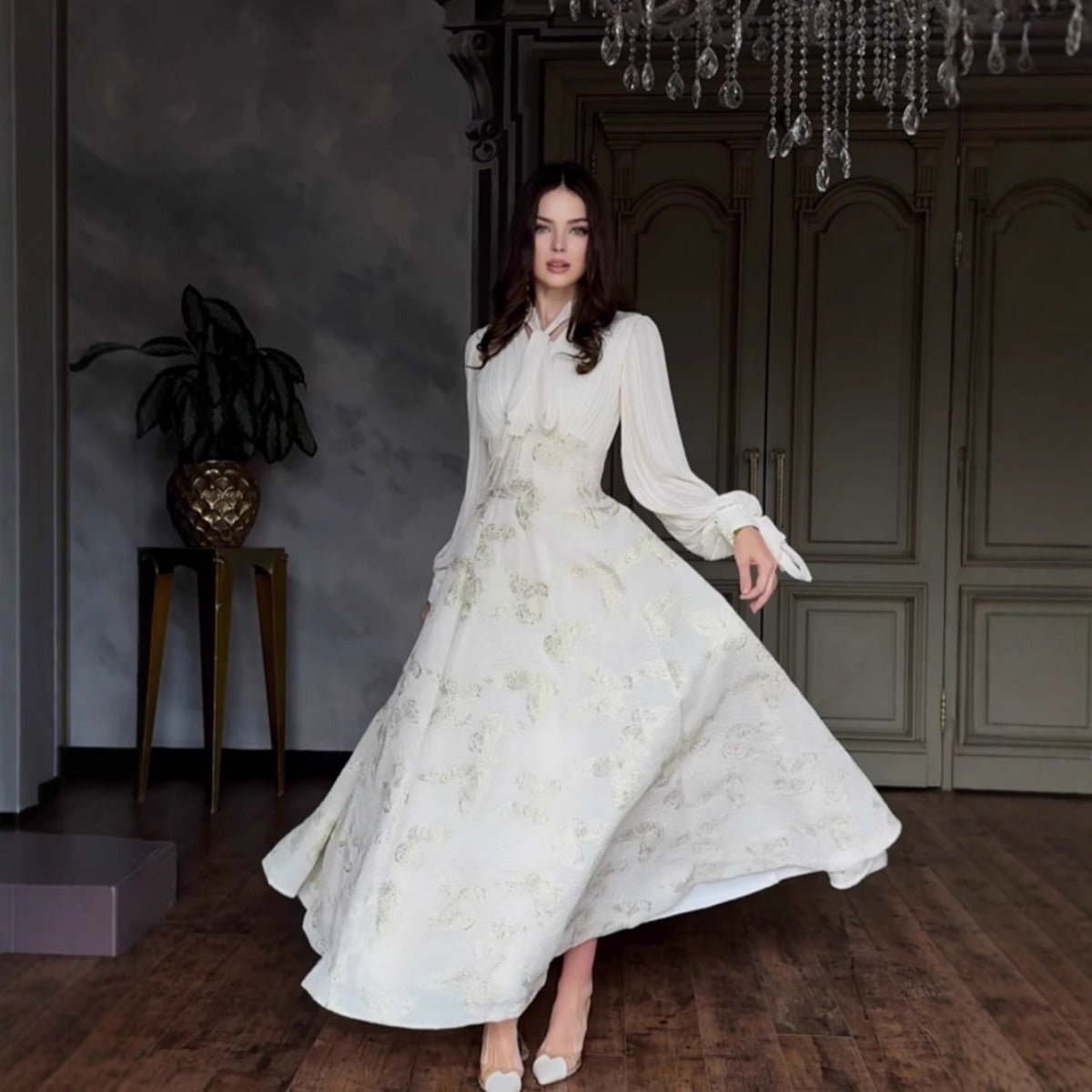 Robe Maxi Élégante à Manches Longues, Abaya à Motif Papillon / Robe Longue (MA219)