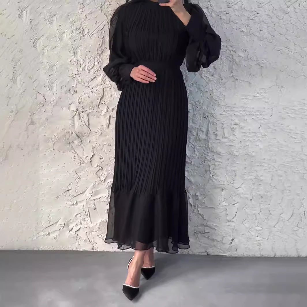Robe Abaya élégante et légère à jupe longue texturée et manches bouffantes (MA201)