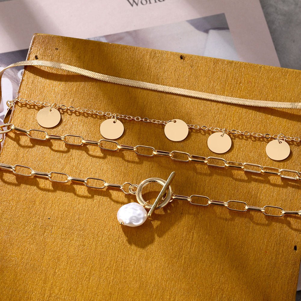 Collier rétro personnalisé multi-rangs avec pendentif fermoir OT et perle (MAC209)