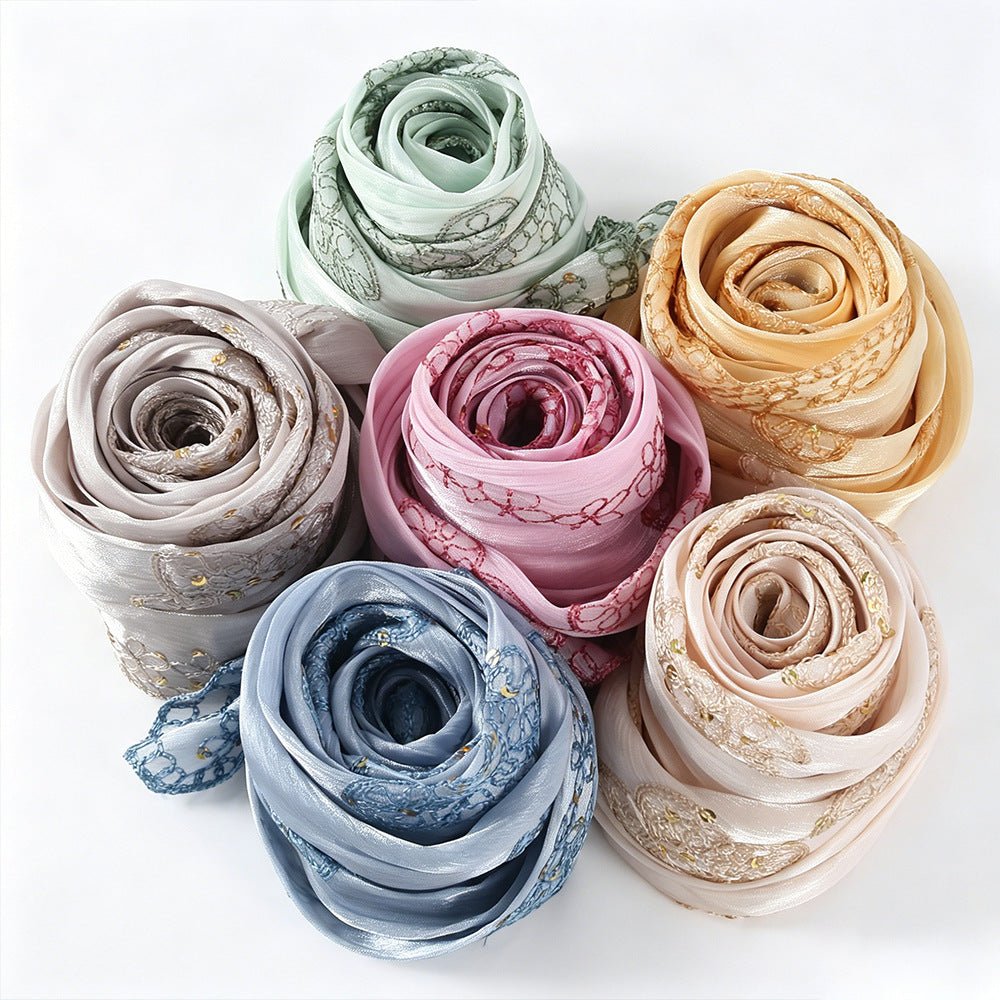 Écharpe Hijab Scintillante Brodée Fleurs (MH243)