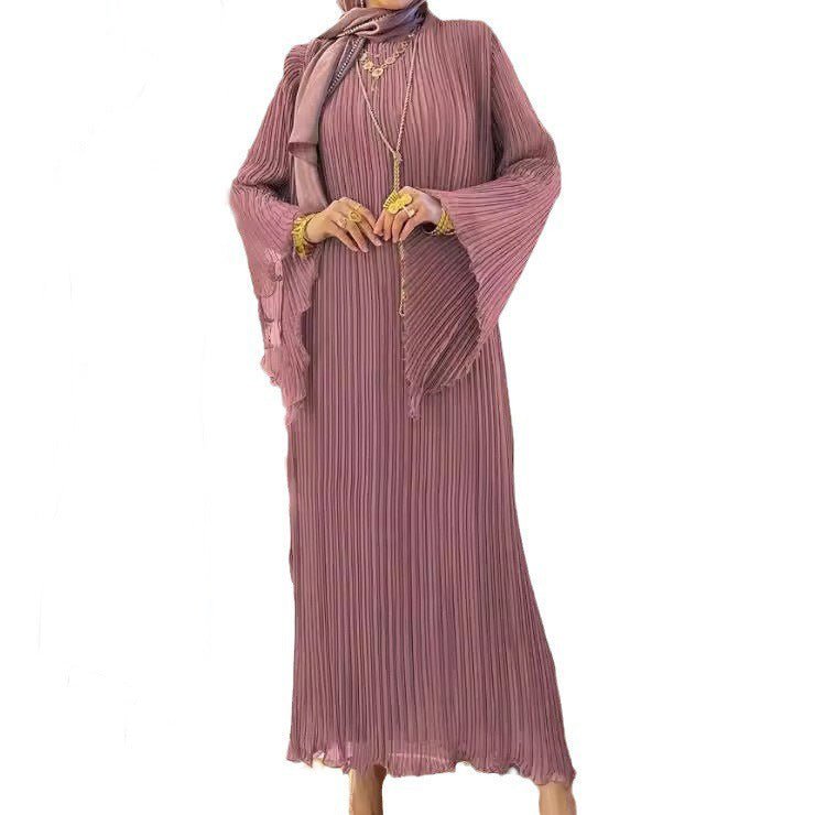 Abaya plissée Lavender Dream | Robe maxi modeste à manches évasées (MA263)