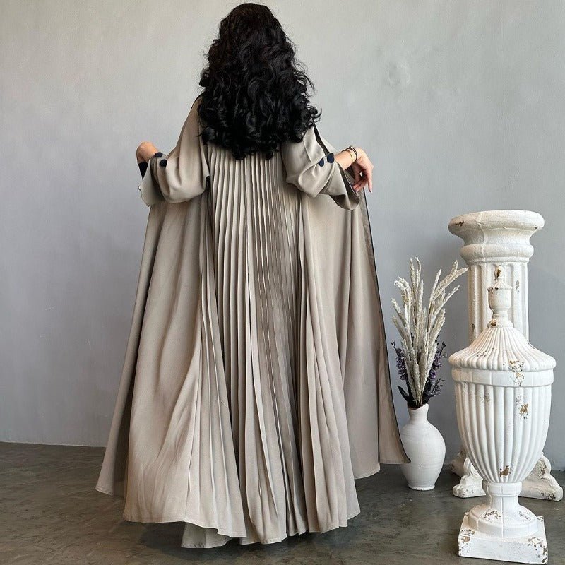 Robe longue automne et hiver à ouverture avant | Abaya cardigan plissée unie (MOA218)