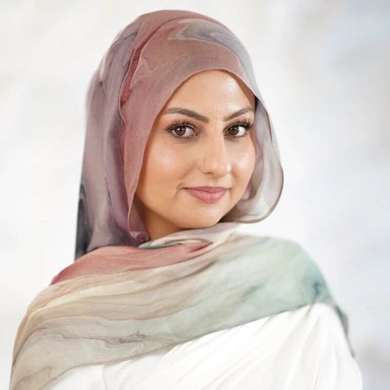 Foulard Hijab en Satin à Imprimé Aquarelle Tie-Dye (MH212)