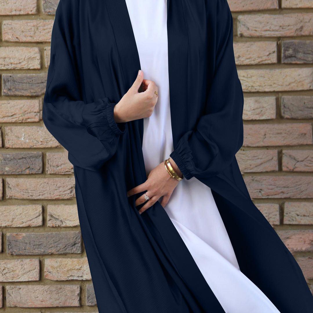 Abaya Ouverte en Satin à Manches Froncées (MOA048)