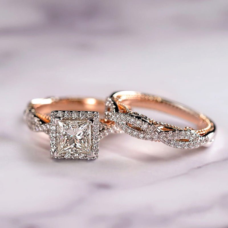 Bague de fiançailles de luxe MAC175 en zircon étincelant, or rose