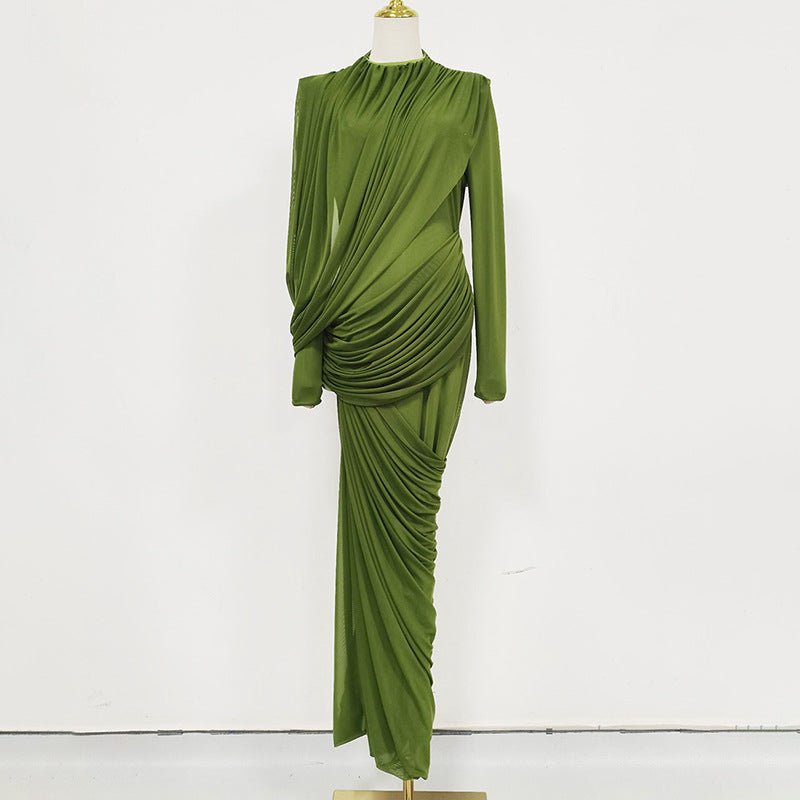 Robe longue moulante froncée, taille haute (MS355)
