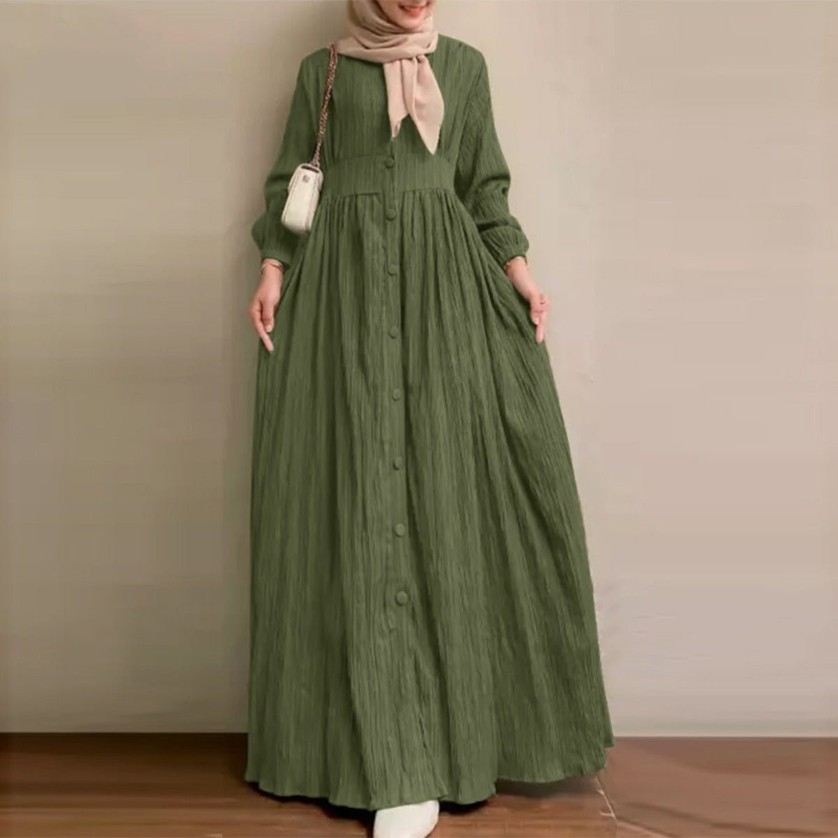 Robe Abaya Vintage à Boutons | Robe Modeste à Manches Longues (MA256)